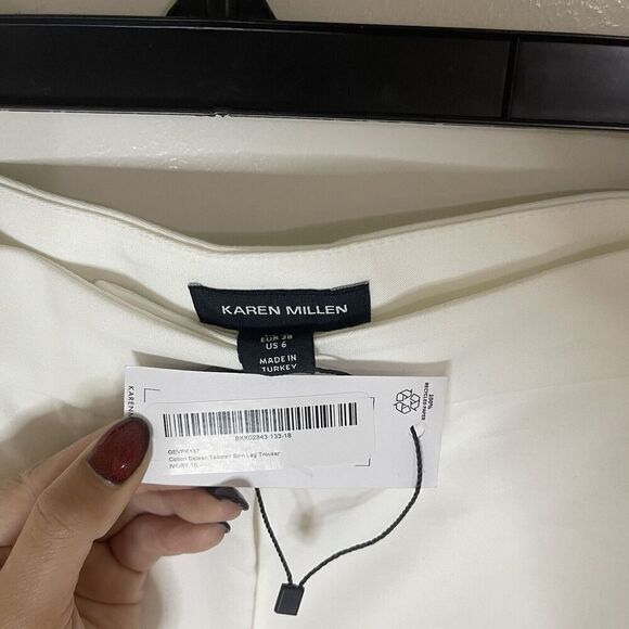 NEW! Karen Millen Cotton sateen tailored slim leg ivory white trouser pants US 6 - Picture 2 of 6